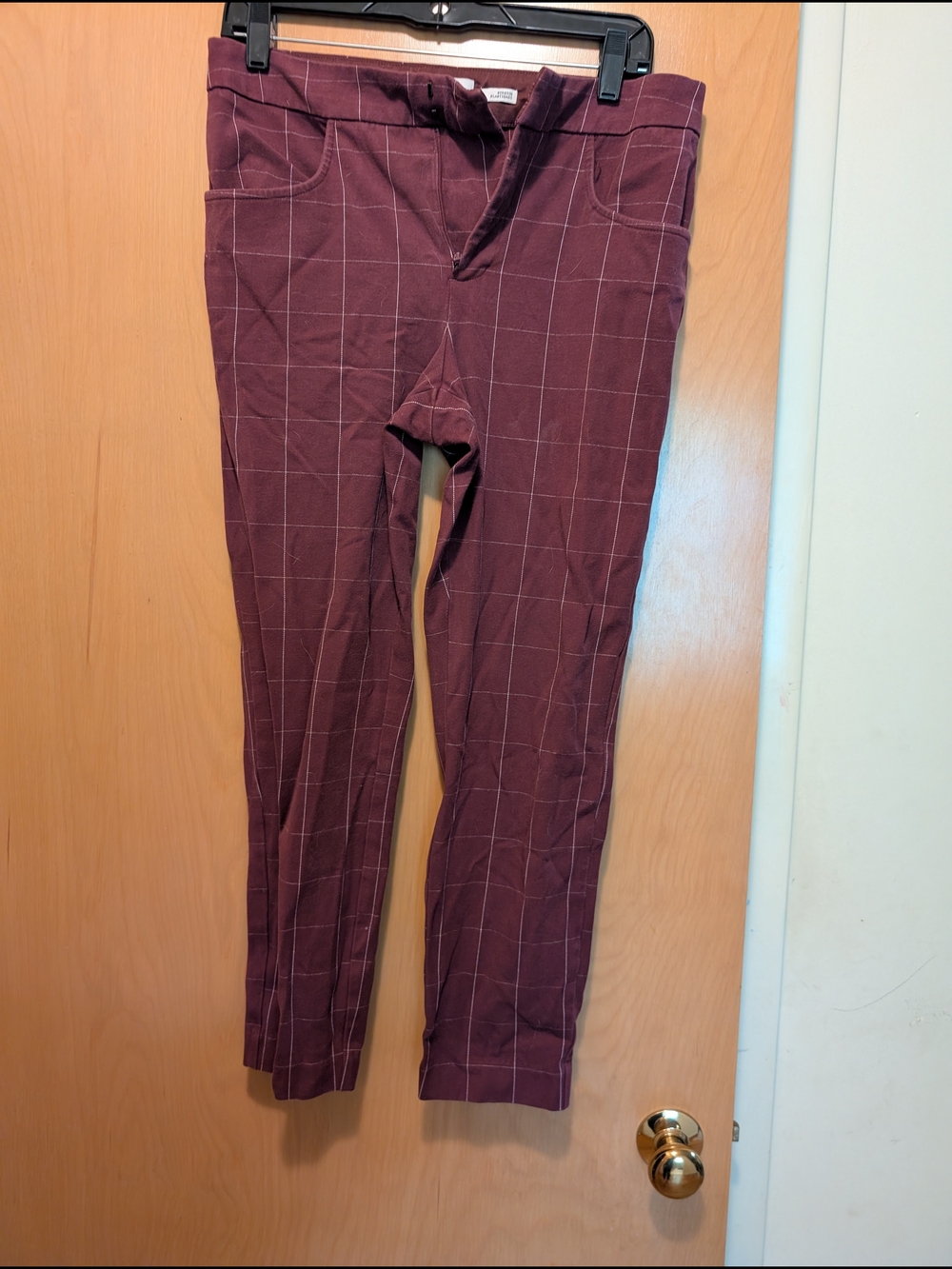 Windowpane Burgundy Pants. Some stretch.